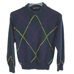 Vintage Nautica Navy Argyle Crew Neck Sweater Size Medium